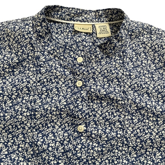 L.L.Bean Button Up Shirt Ditsy Floral 100% Cotton Long Sleeve XL Blue White - Picture 3 of 8
